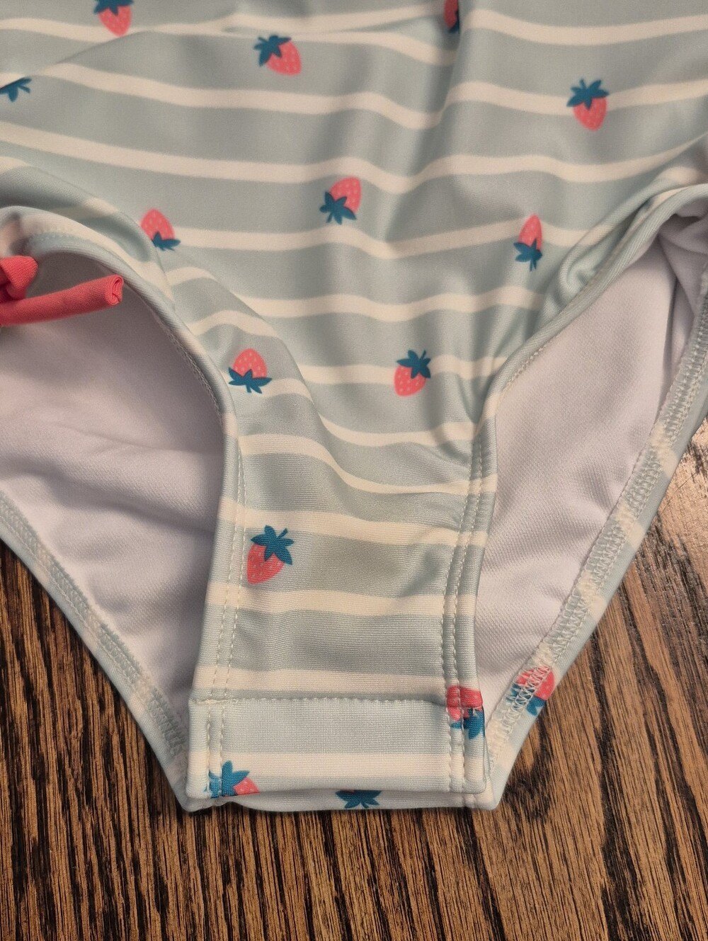 Cat & Jack Pink Zip-Front Strawberry Stripe Rashguard Set Of 2 - Picture 4 of 10